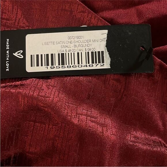Lulus NWT Lisette Burgundy Satin One-Shoulder Mini Dress Size Small - Picture 7 of 8